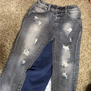 Distressed Gray Jeans with Navy Lining